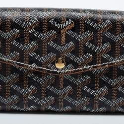 Pre Owned Goyard Brown Goyardine Coated Canvas and Leather Double Flap Continental Wallet