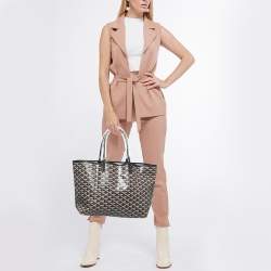 Pre Owned Goyard Black Goyardine Coated Canvas and Leather Saint Louis PM Tote
