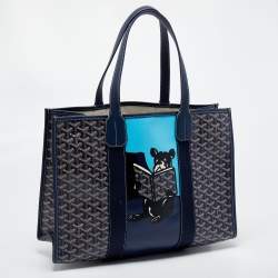 Pre Owned Goyard Blue Goyardine Coated Canvas And Leather Villette MM Tote