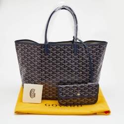 Pre Owned Goyard Navy Blue Goyardine Coated Canvas and Leather Saint Louis PM Tote