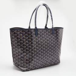 Pre Owned Goyard Navy Blue Goyardine Coated Canvas and Leather Saint Louis PM Tote