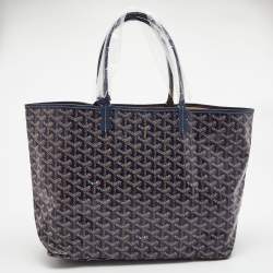 Pre Owned Goyard Navy Blue Goyardine Coated Canvas and Leather Saint Louis PM Tote