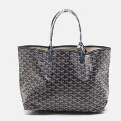 Pre Owned Goyard Navy Blue Goyardine Coated Canvas and Leather Saint Louis PM Tote