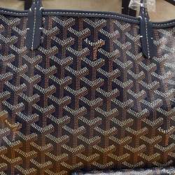 Pre Owned Goyard Navy Blue Goyardine Coated Canvas and Leather Saint Louis PM Tote