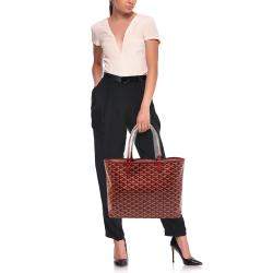 Pre Owned Goyard Red Goyardine Coated Canvas and Leather Saint Louis PM Tote