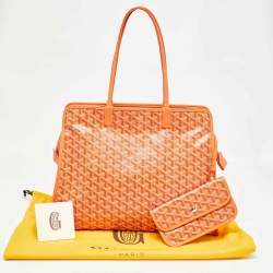 Pre Owned Goyard Orange Goyardine Coated Canvas and Leather Hardy PM Tote