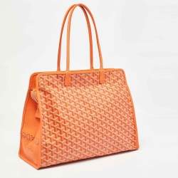 Pre Owned Goyard Orange Goyardine Coated Canvas and Leather Hardy PM Tote