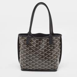 Pre Owned Goyard Black Goyardine Coated Canvas Mini Reversible Anjou Tote