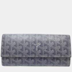 Pre Owned Goyard Grey Goyardine Canvas Varenne Flap Wallet