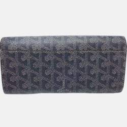 Pre Owned Goyard Grey Goyardine Canvas Varenne Flap Wallet
