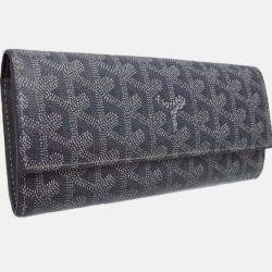 Pre Owned Goyard Grey Goyardine Canvas Varenne Flap Wallet