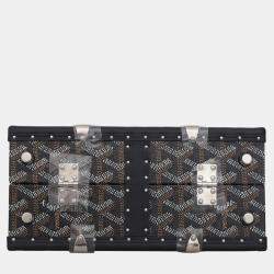 Goyard Black Leather, Coated Canvas, Wood Saigon Mini Trunk Bag 