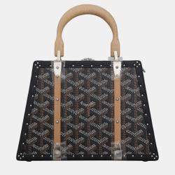 Goyard Black Leather, Coated Canvas, Wood Saigon Mini Trunk Bag 