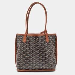 Pre Owned Goyard Black/Tan Goyardine Coated Canvas and Leather Anjou Mini Bag