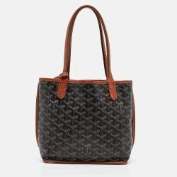 Pre Owned Goyard Black/Brown Goyardine Coated Canvas and Leather Anjou Mini Tote