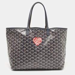 Pre Owned Goyard Navy Blue Goyardine Coated Canvas and Leather Heart Saint Louis PM Tote