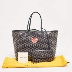 Pre Owned Goyard Navy Blue Goyardine Coated Canvas and Leather Heart Saint Louis PM Tote