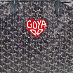 Pre Owned Goyard Navy Blue Goyardine Coated Canvas and Leather Heart Saint Louis PM Tote