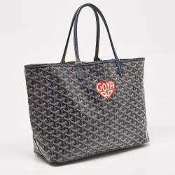 Pre Owned Goyard Navy Blue Goyardine Coated Canvas and Leather Heart Saint Louis PM Tote