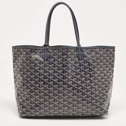 Pre Owned Goyard Navy Blue Goyardine Coated Canvas and Leather Heart Saint Louis PM Tote