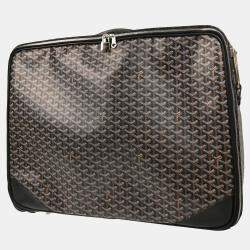 Goyard Black Leather and Canvas Rolling Trunk Suitcase Bag