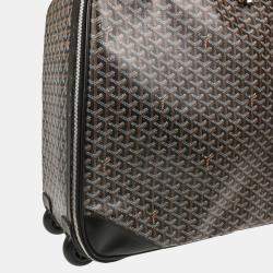 Goyard Black Leather and Canvas Rolling Trunk Suitcase Bag