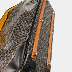 Goyard Black Leather and Canvas Rolling Trunk Suitcase Bag