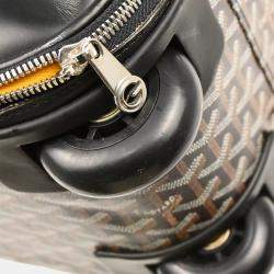 Goyard Black Leather and Canvas Rolling Trunk Suitcase Bag