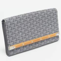 Pre Owned Goyard Grey Goyardine Coated Canvas Monte Carlo Bois Clutch