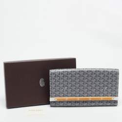 Pre Owned Goyard Grey Goyardine Coated Canvas Monte Carlo Bois Clutch