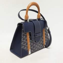 Goyard Blue Coated Canvas and Leather PM Saigon Top Handle Bag