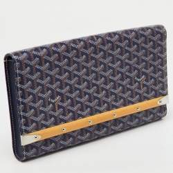 Goyard Navy Blue Goyardine Coated Canvas Monte Carlo Bois Clutch