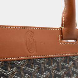 Goyard Belle Chasse MM Herringbone Pattern Black Brown Coated Canvas Leather Tote