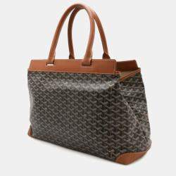 Goyard Belle Chasse MM Herringbone Pattern Black Brown Coated Canvas Leather Tote