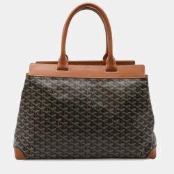 Goyard Belle Chasse MM Herringbone Pattern Black Brown Coated Canvas Leather Tote