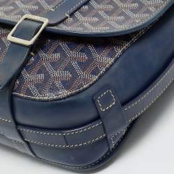 Pre Owned Goyard Blue Goyardine Coated Canvas and Leather Belvedere MM Saddle Bag