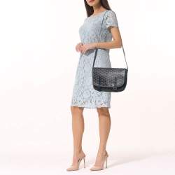 Pre Owned Goyard Blue Goyardine Coated Canvas and Leather Belvedere MM Saddle Bag