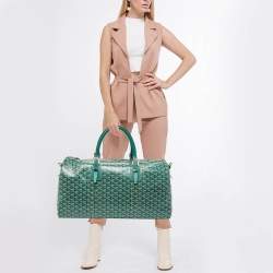 Pre Owned Goyard Green Goyardine Coated Canvas and Leather Boston 50 Bag