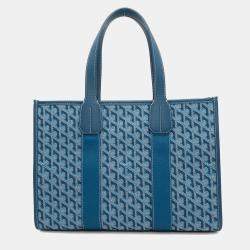 Pre Owned Goyard Villette PM Ocean Blue Canvas and Leather Shoulder Bag