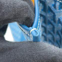 Pre Owned Goyard Villette PM Ocean Blue Canvas and Leather Shoulder Bag