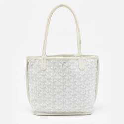Pre Owned Goyard White Goyardine Coated Canvas and Leather Mini Reversible Anjou Tote