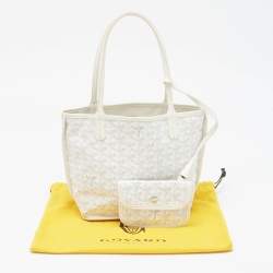 Pre Owned Goyard White Goyardine Coated Canvas and Leather Mini Reversible Anjou Tote