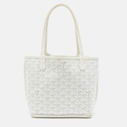 Pre Owned Goyard White Goyardine Coated Canvas and Leather Mini Reversible Anjou Tote