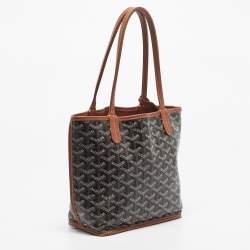 Pre Owned Goyard Black/Tan Goyardine Coated Canvas and Leather Mini Reversible Anjou Tote