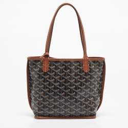 Pre Owned Goyard Black/Tan Goyardine Coated Canvas and Leather Mini Reversible Anjou Tote