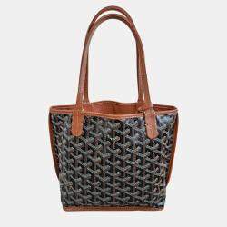 Pre Owned Goyard Brown Goyardine Coated Canvas & Leather Mini Anju Tote Bag