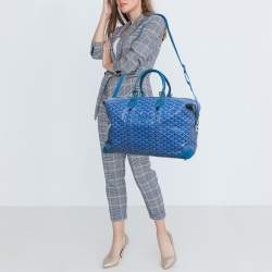 Pre Owned Goyard Blue Goyardine Coated Canvas and Leather Boeing 45 Duffle Bag