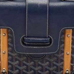 Pre Owned Goyard Navy Blue Goyardine Coated Canvas and Leather PM Saigon Top Handle Bag