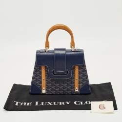 Pre Owned Goyard Navy Blue Goyardine Coated Canvas and Leather PM Saigon Top Handle Bag