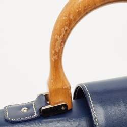 Pre Owned Goyard Navy Blue Goyardine Coated Canvas and Leather PM Saigon Top Handle Bag
